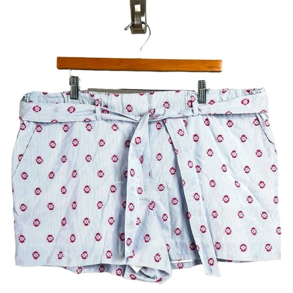 LOFT Sun Dot Tie Waist Nautical Stripe with Embroidery Size 14 NWOT Blue Coral - Picture 2 of 15